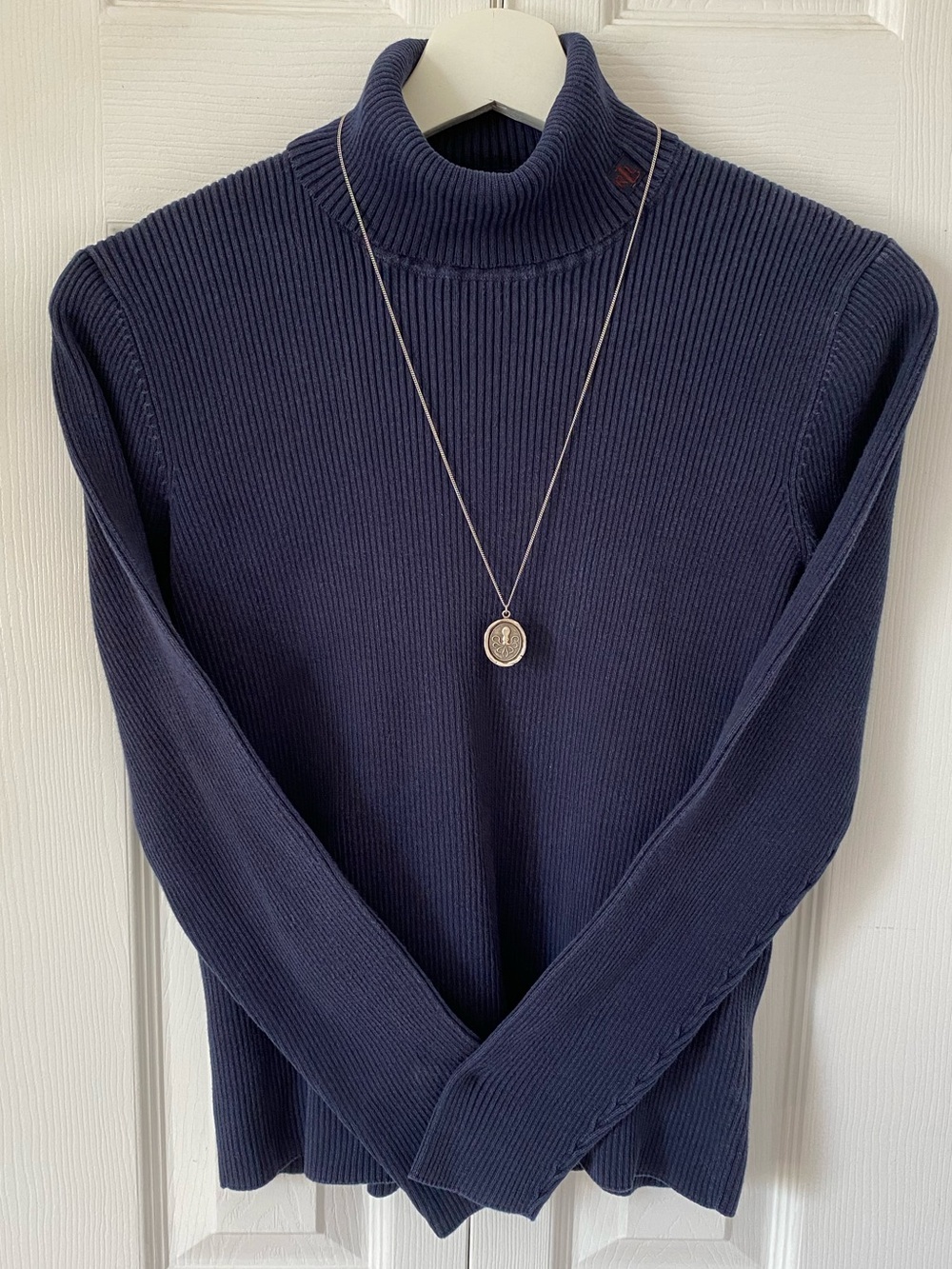 Ralph Lauren Vintage ribbed cotton turtleneck Navy Neck Logo Size Medium